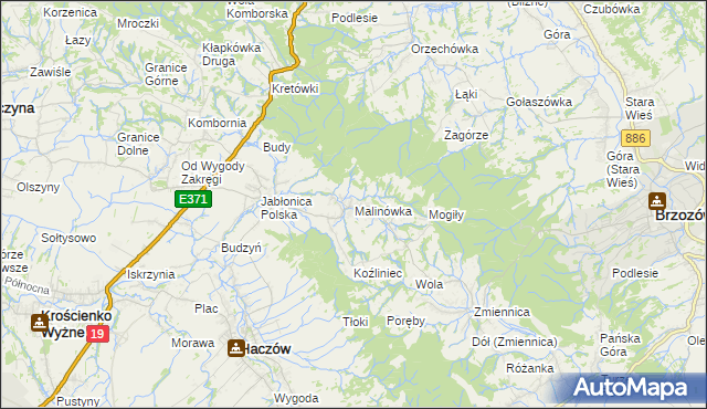 mapa Malinówka gmina Haczów, Malinówka gmina Haczów na mapie Targeo