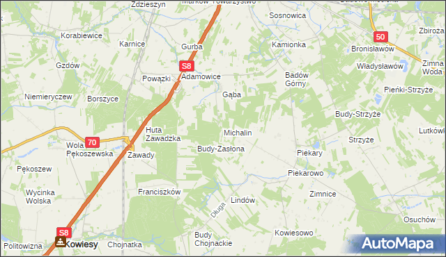 mapa Michalin gmina Mszczonów, Michalin gmina Mszczonów na mapie Targeo