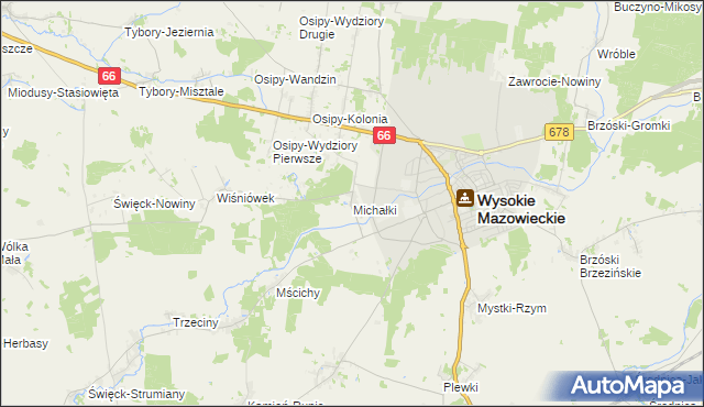mapa Michałki gmina Wysokie Mazowieckie, Michałki gmina Wysokie Mazowieckie na mapie Targeo