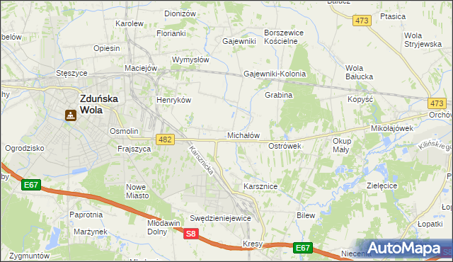 mapa Michałów gmina Zduńska Wola, Michałów gmina Zduńska Wola na mapie Targeo