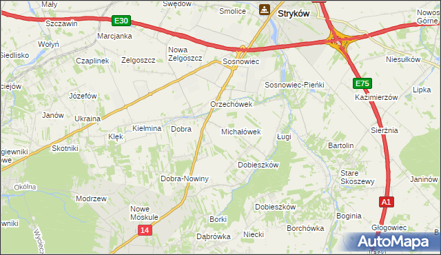mapa Michałówek gmina Stryków, Michałówek gmina Stryków na mapie Targeo