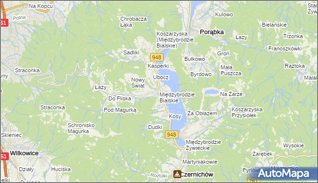 mapa Międzybrodzie Bialskie, Międzybrodzie Bialskie na mapie Targeo