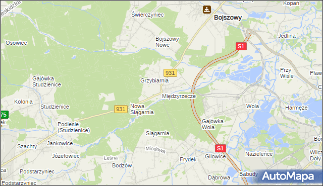 mapa Międzyrzecze gmina Bojszowy, Międzyrzecze gmina Bojszowy na mapie Targeo