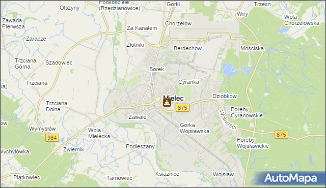 mapa Mielca, Mielec na mapie Targeo