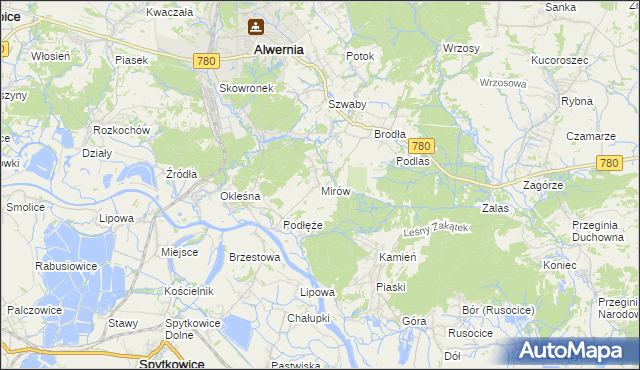 mapa Mirów gmina Alwernia, Mirów gmina Alwernia na mapie Targeo
