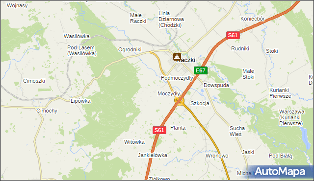 mapa Moczydły gmina Raczki, Moczydły gmina Raczki na mapie Targeo