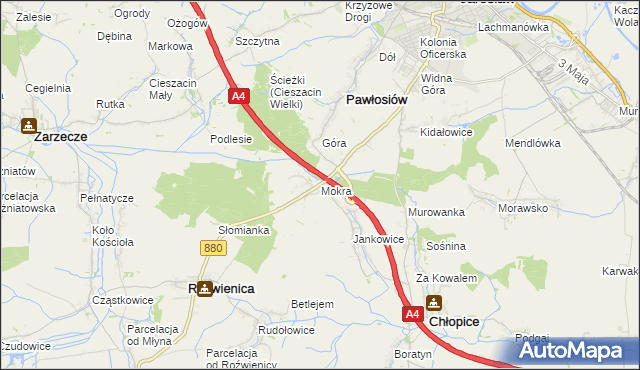 mapa Mokra gmina Roźwienica, Mokra gmina Roźwienica na mapie Targeo