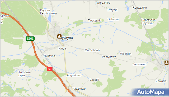 mapa Moraczewo gmina Rydzyna, Moraczewo gmina Rydzyna na mapie Targeo