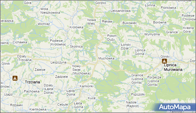 mapa Muchówka gmina Nowy Wiśnicz, Muchówka gmina Nowy Wiśnicz na mapie Targeo