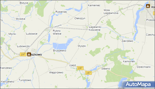 mapa Myszki gmina Kiszkowo, Myszki gmina Kiszkowo na mapie Targeo