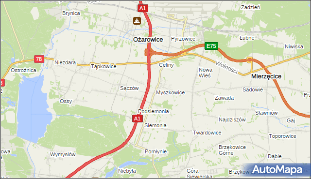 mapa Myszkowice gmina Bobrowniki, Myszkowice gmina Bobrowniki na mapie Targeo