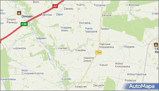 mapa Nadolna gmina Dmosin, Nadolna gmina Dmosin na mapie Targeo