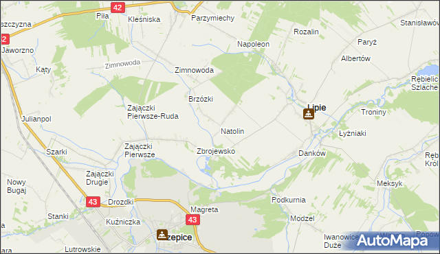 mapa Natolin gmina Lipie, Natolin gmina Lipie na mapie Targeo