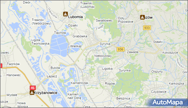 mapa Nieboczowy, Nieboczowy na mapie Targeo