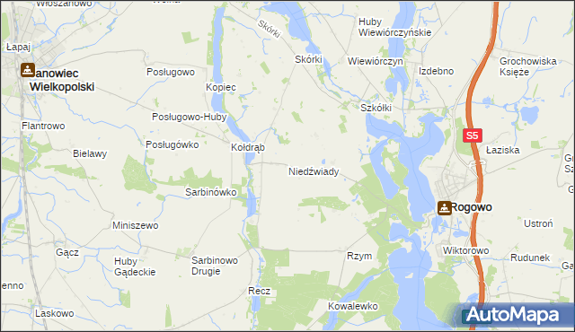 mapa Niedźwiady gmina Rogowo, Niedźwiady gmina Rogowo na mapie Targeo