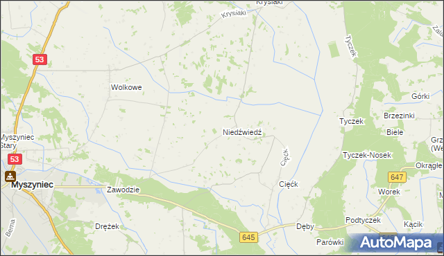 mapa Niedźwiedź gmina Myszyniec, Niedźwiedź gmina Myszyniec na mapie Targeo