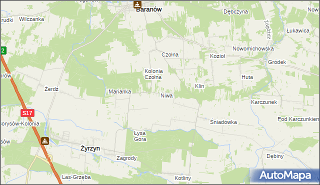 mapa Niwa gmina Baranów, Niwa gmina Baranów na mapie Targeo