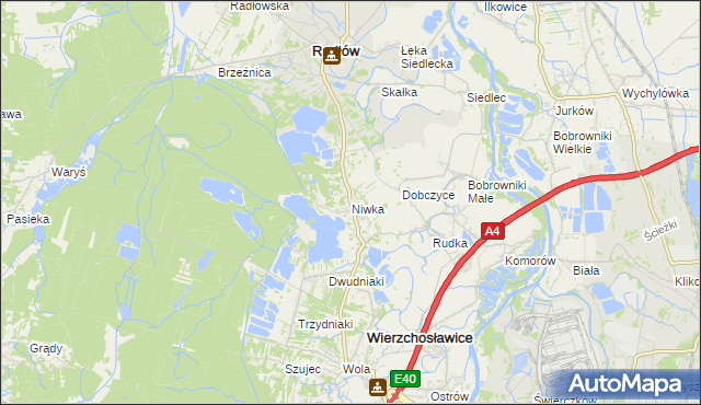 mapa Niwka gmina Radłów, Niwka gmina Radłów na mapie Targeo