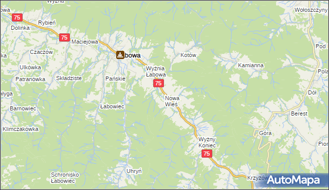 mapa Nowa Wieś gmina Łabowa, Nowa Wieś gmina Łabowa na mapie Targeo