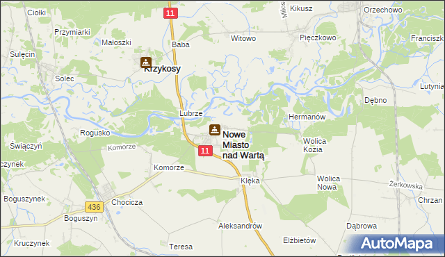 mapa Nowe Miasto nad Wartą, Nowe Miasto nad Wartą na mapie Targeo