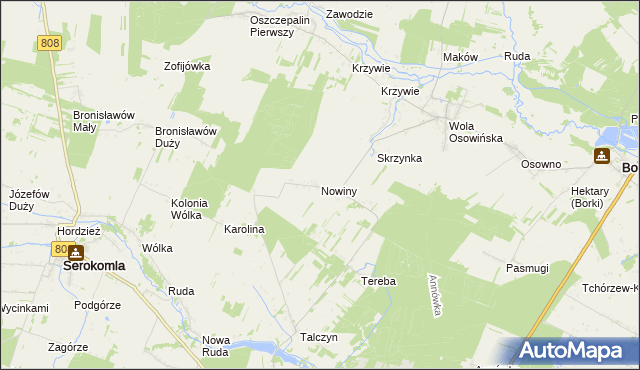 mapa Nowiny gmina Borki, Nowiny gmina Borki na mapie Targeo