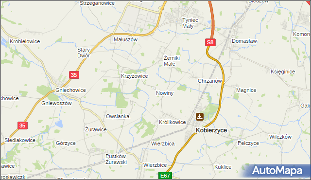 mapa Nowiny gmina Kobierzyce, Nowiny gmina Kobierzyce na mapie Targeo