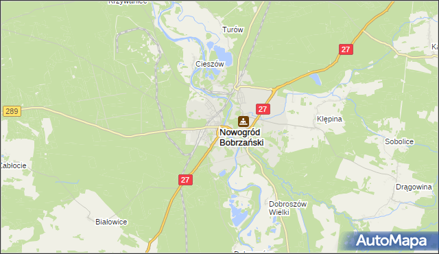 mapa Nowogród Bobrzański, Nowogród Bobrzański na mapie Targeo