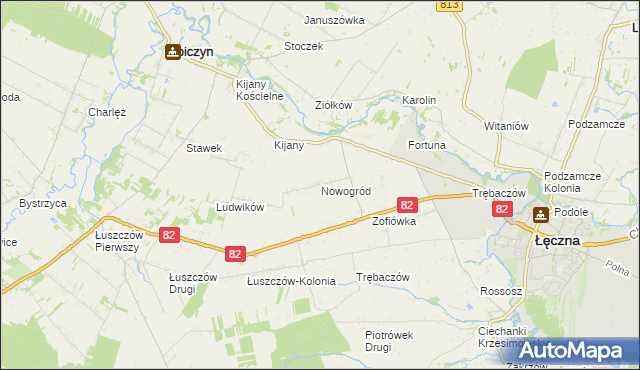 mapa Nowogród gmina Łęczna, Nowogród gmina Łęczna na mapie Targeo