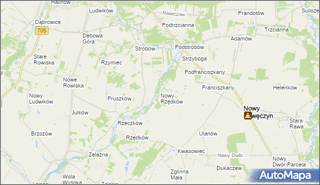 mapa Nowy Rzędków, Nowy Rzędków na mapie Targeo