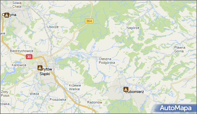 mapa Oleszna Podgórska, Oleszna Podgórska na mapie Targeo