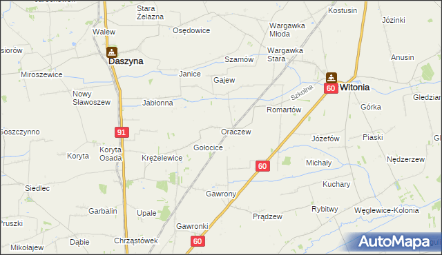 mapa Oraczew gmina Witonia, Oraczew gmina Witonia na mapie Targeo