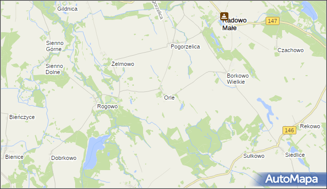 mapa Orle gmina Radowo Małe, Orle gmina Radowo Małe na mapie Targeo