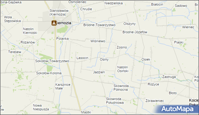 mapa Osiny gmina Kiernozia, Osiny gmina Kiernozia na mapie Targeo