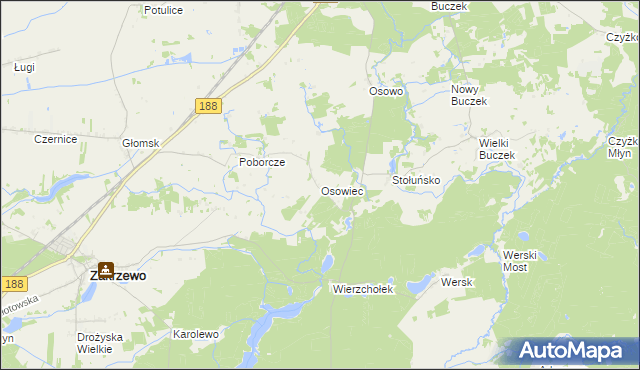 mapa Osowiec gmina Zakrzewo, Osowiec gmina Zakrzewo na mapie Targeo