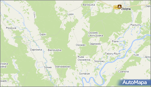 mapa Osowiec gmina Zbójna, Osowiec gmina Zbójna na mapie Targeo