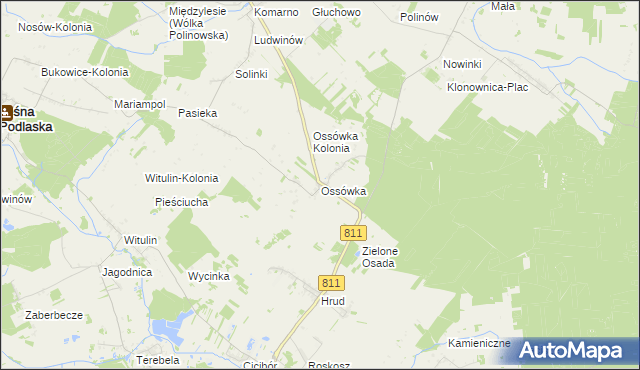 mapa Ossówka gmina Leśna Podlaska, Ossówka gmina Leśna Podlaska na mapie Targeo