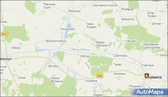 mapa Ostrów-Kolonia gmina Wojsławice, Ostrów-Kolonia gmina Wojsławice na mapie Targeo