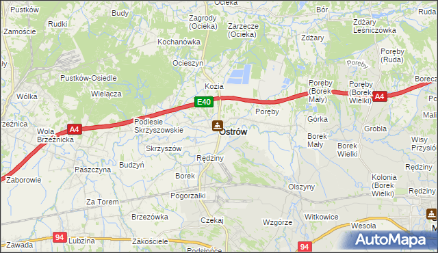 mapa Ostrów powiat ropczycko-sędziszowski, Ostrów powiat ropczycko-sędziszowski na mapie Targeo