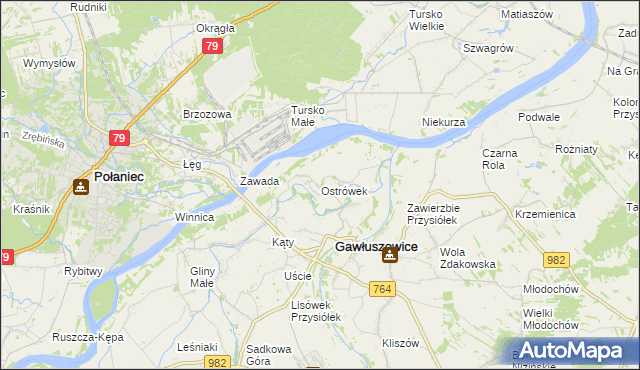 mapa Ostrówek gmina Gawłuszowice, Ostrówek gmina Gawłuszowice na mapie Targeo