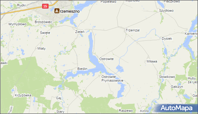 mapa Ostrowite gmina Trzemeszno, Ostrowite gmina Trzemeszno na mapie Targeo