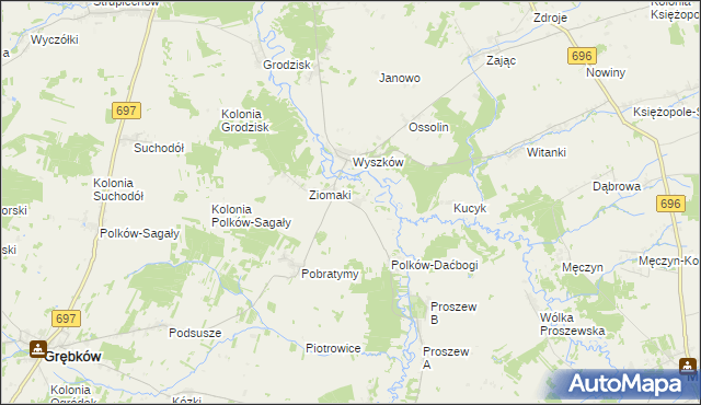 mapa Oszczerze, Oszczerze na mapie Targeo