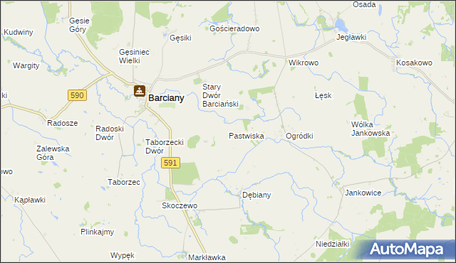 mapa Pastwiska gmina Barciany, Pastwiska gmina Barciany na mapie Targeo