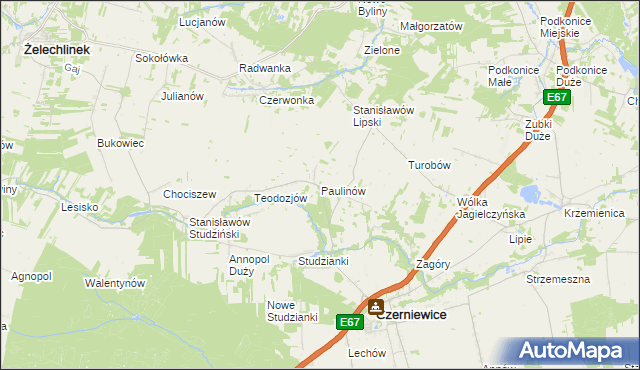 mapa Paulinów gmina Czerniewice, Paulinów gmina Czerniewice na mapie Targeo