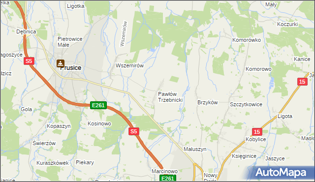 mapa Pawłów Trzebnicki, Pawłów Trzebnicki na mapie Targeo