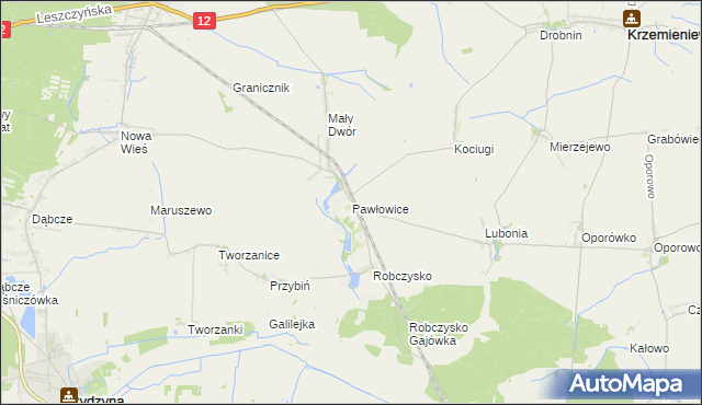 mapa Pawłowice gmina Krzemieniewo, Pawłowice gmina Krzemieniewo na mapie Targeo