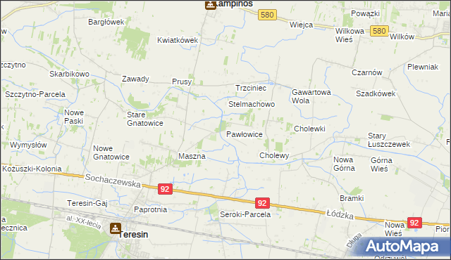 mapa Pawłowice gmina Teresin, Pawłowice gmina Teresin na mapie Targeo