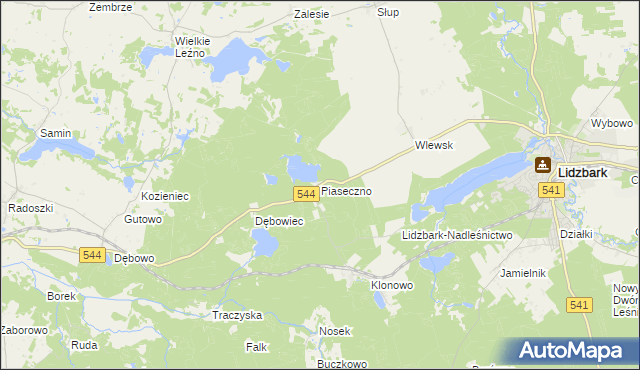 mapa Piaseczno gmina Lidzbark, Piaseczno gmina Lidzbark na mapie Targeo