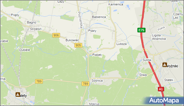 mapa Piasek gmina Woźniki, Piasek gmina Woźniki na mapie Targeo
