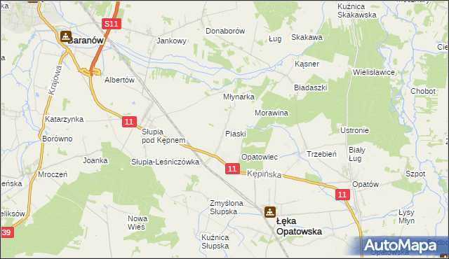 mapa Piaski gmina Łęka Opatowska, Piaski gmina Łęka Opatowska na mapie Targeo