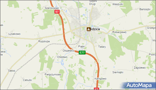 mapa Piątki gmina Nidzica, Piątki gmina Nidzica na mapie Targeo